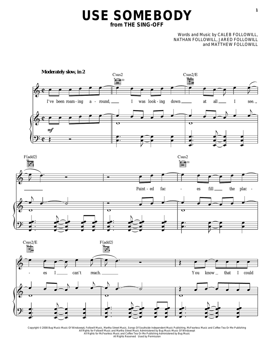 Use Somebody Use Somebody Acoustic Guitar scores gallery preview page 1