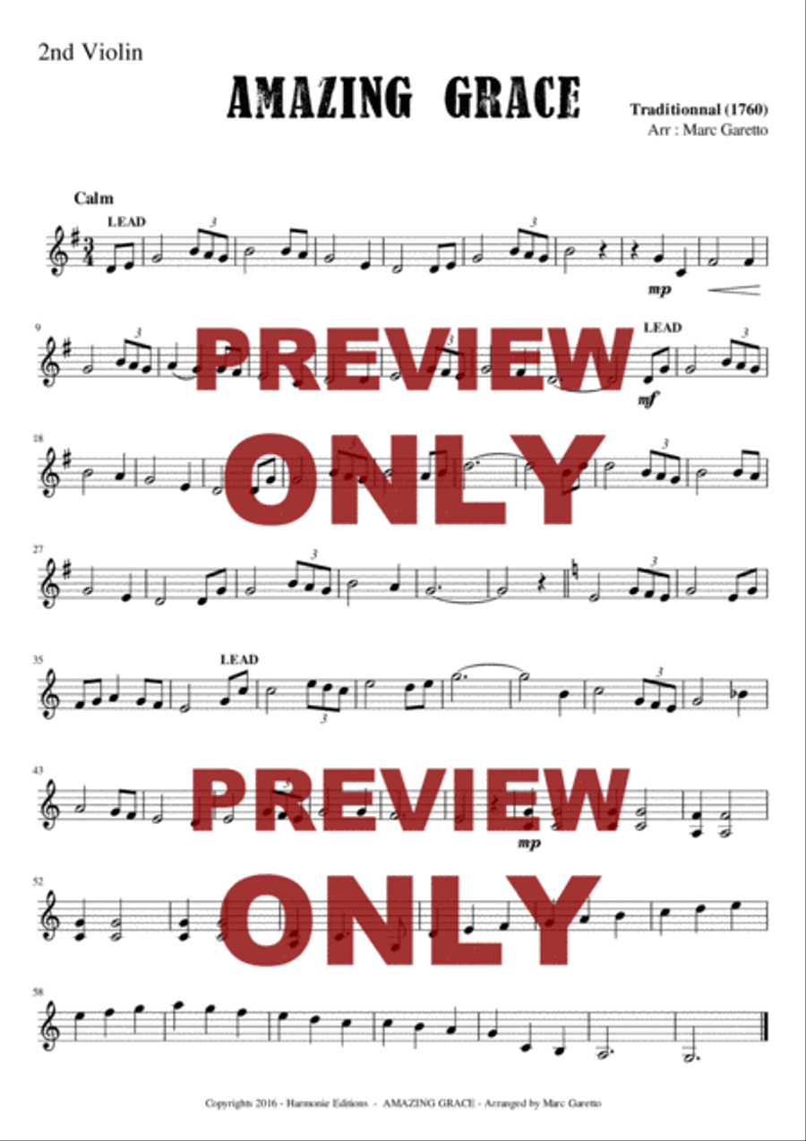 AMAZING GRACE - Traditionnal - for String Quartet or Beginner String Orchestra - Arranged by Marc Ga String Quartet scores gallery preview page 6