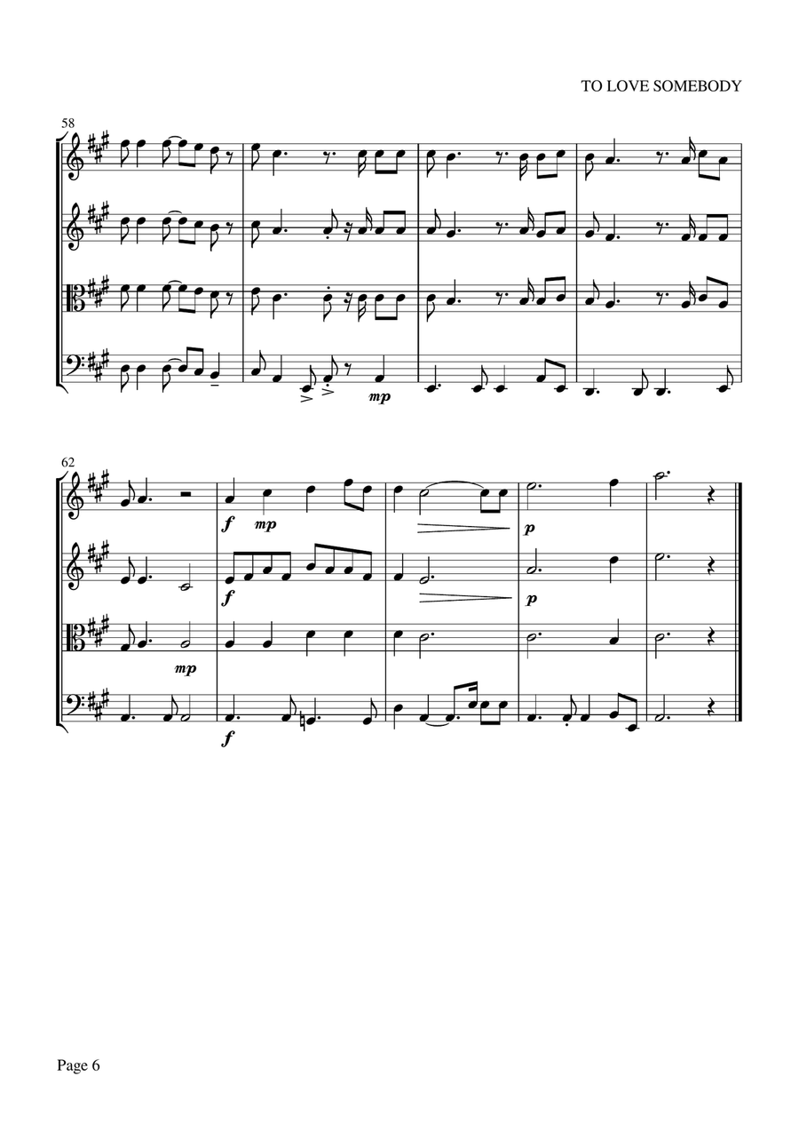 To Love Somebody String Quartet scores gallery preview page 6