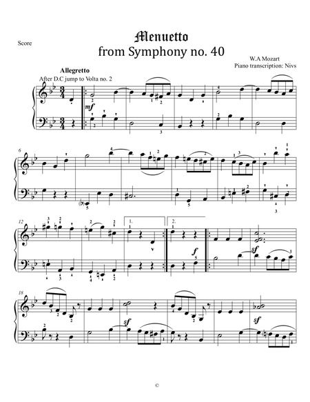 Mozart Menuetto - Symphony no. 40 - III movement