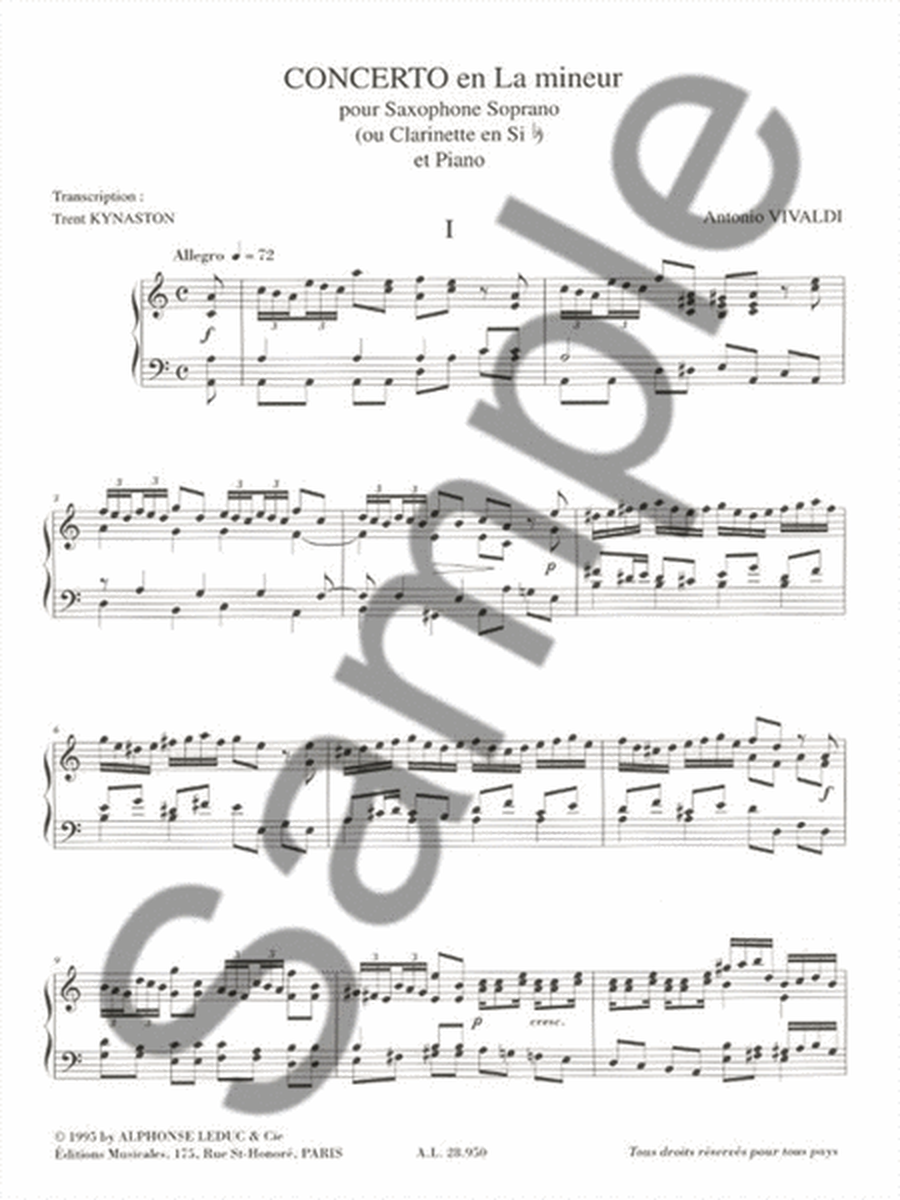Concerto Fvii/5 Rv461 In A Minor (b Flat Saxophone)