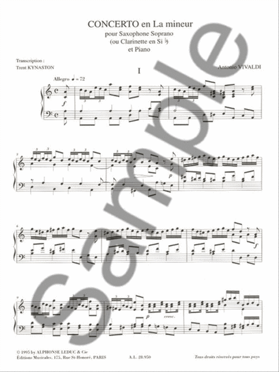 Concerto Fvii/5 Rv461 In A Minor (b Flat Saxophone) Saxophone Solo scores gallery preview page 2