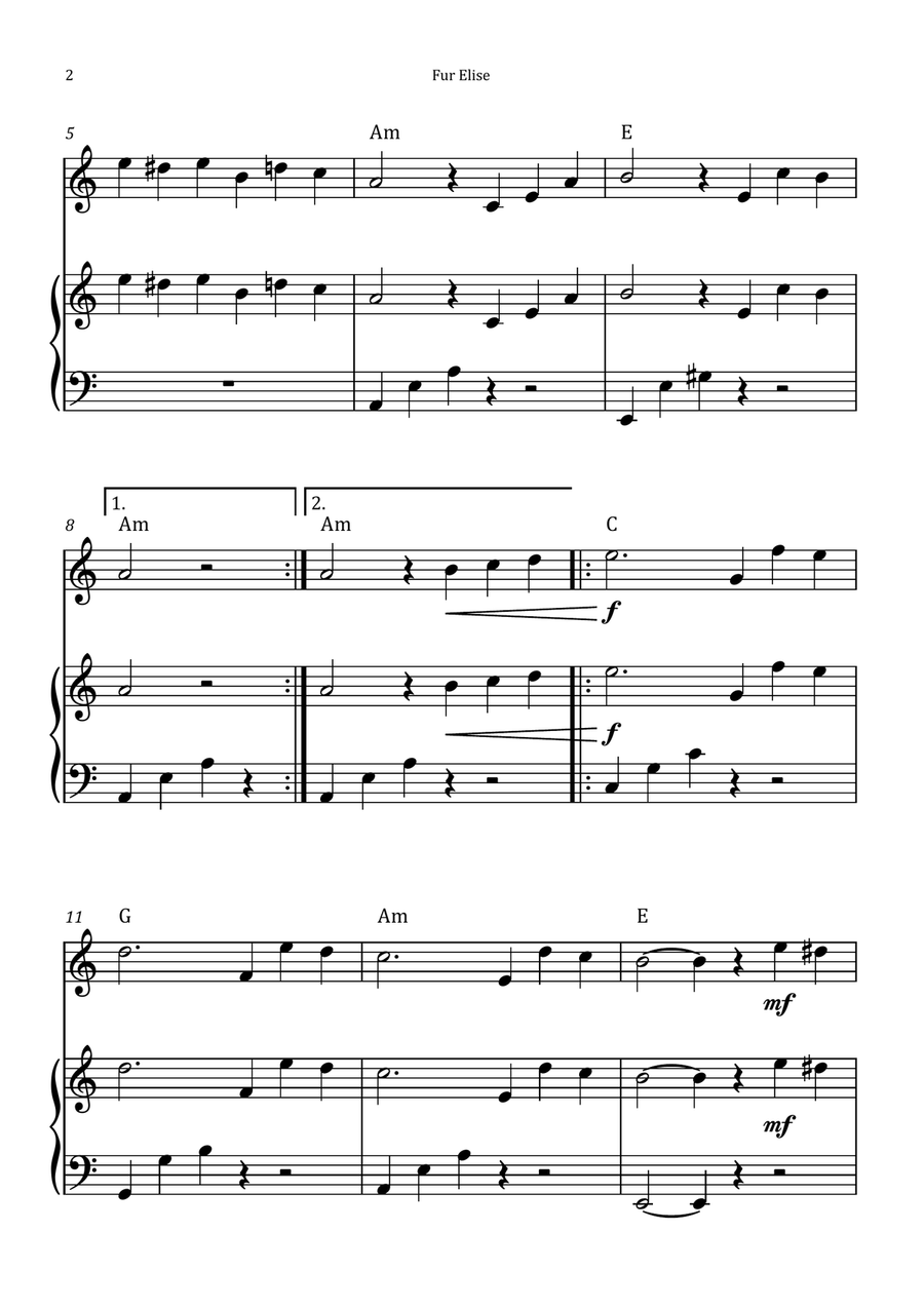 Für Elise by Beethoven - Guitar and Piano Acoustic Guitar scores gallery preview page 2