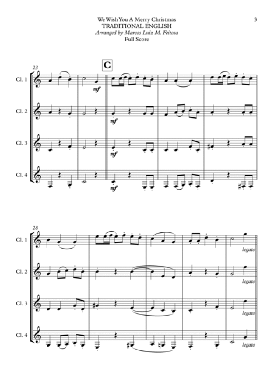We Wish You A Merry Christmas - Clarinet Quartet Clarinet Quartet scores gallery preview page 5