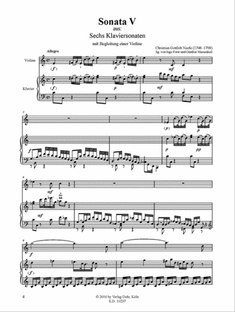 Sonate Nr. 5 für Violine und Klavier C-Dur (aus: Sechs Klaviersonaten mit Begleitung einer Violine) Violin Solo scores gallery preview page 2
