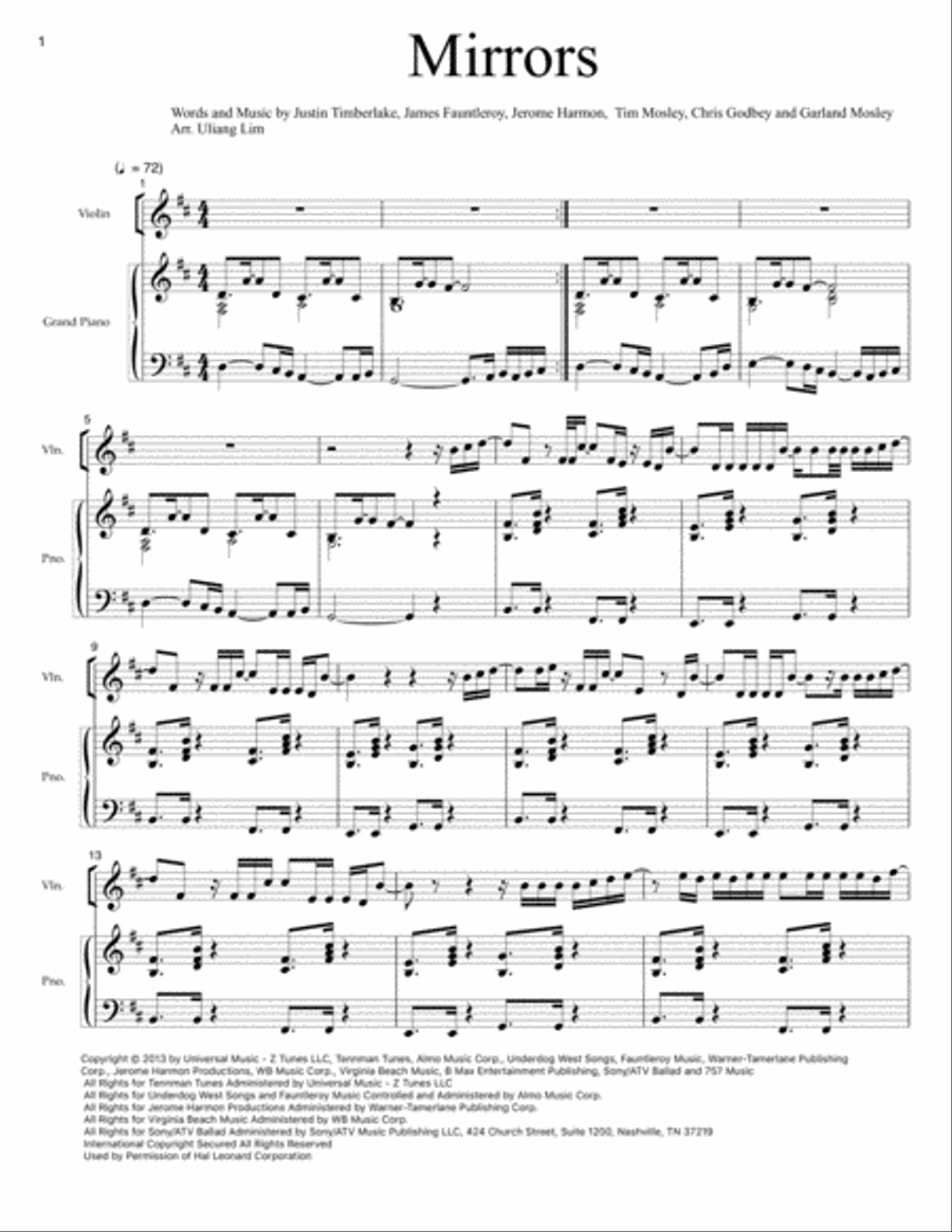 Mirrors Violin Solo scores gallery preview page 1