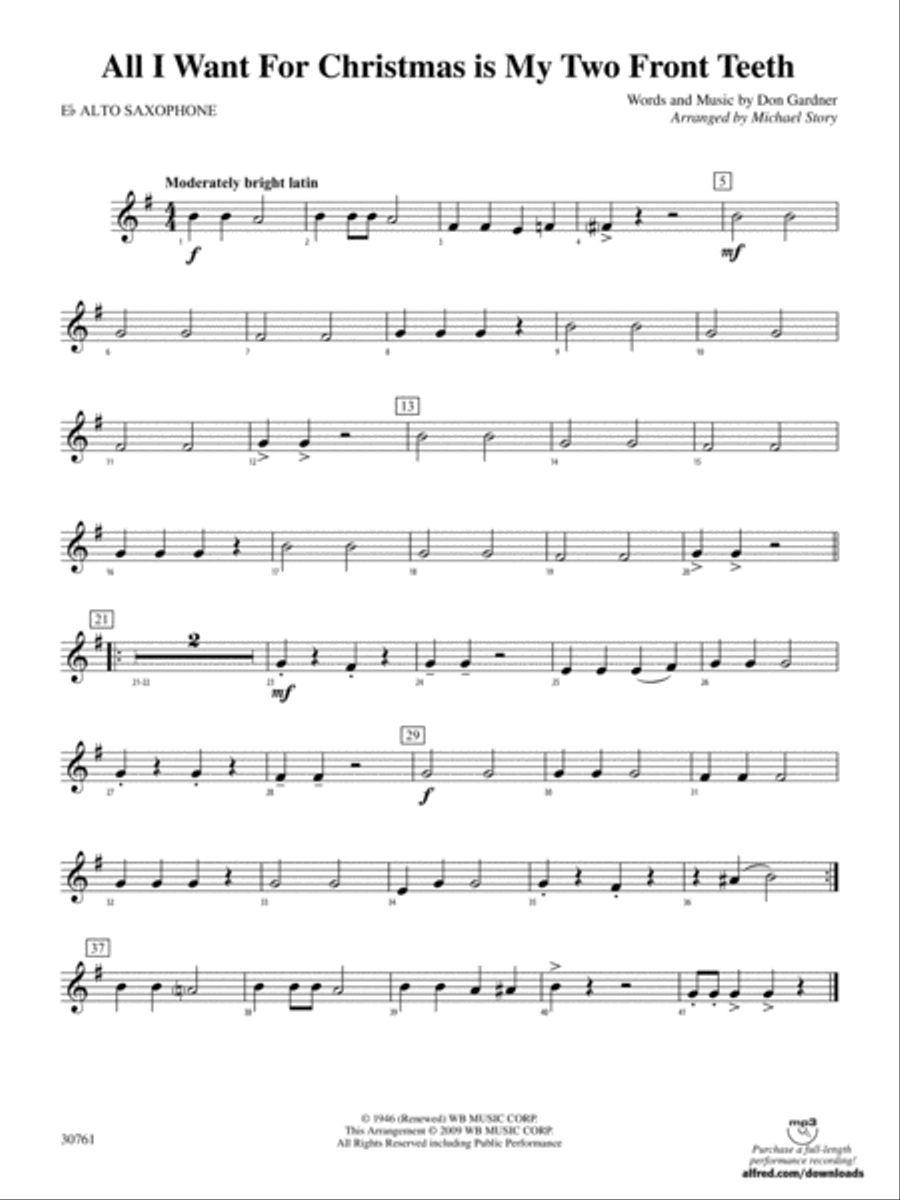 All I Want for Christmas Is My Two Front Teeth: E-flat Alto Saxophone Concert Band scores gallery preview page 1