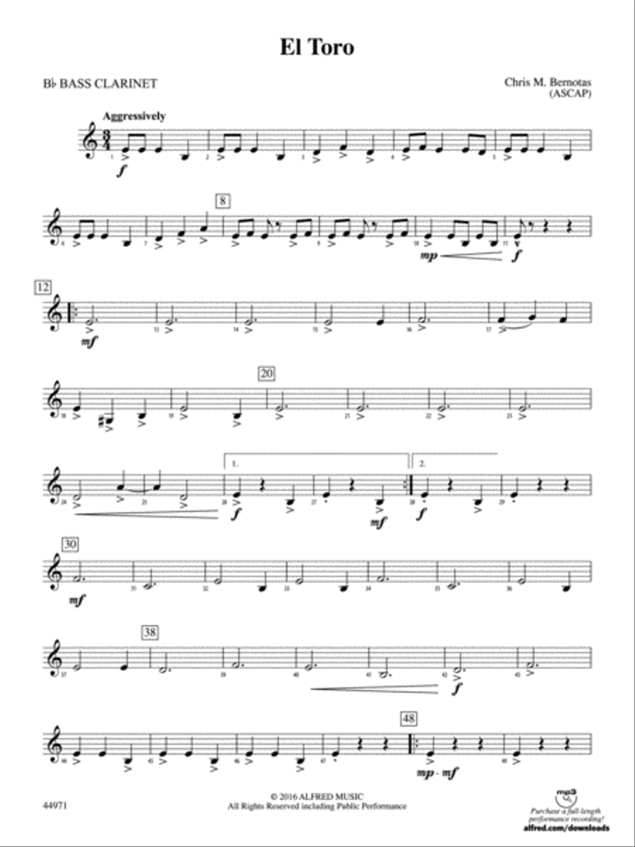 El Toro: B-flat Bass Clarinet Concert Band scores gallery preview page 1