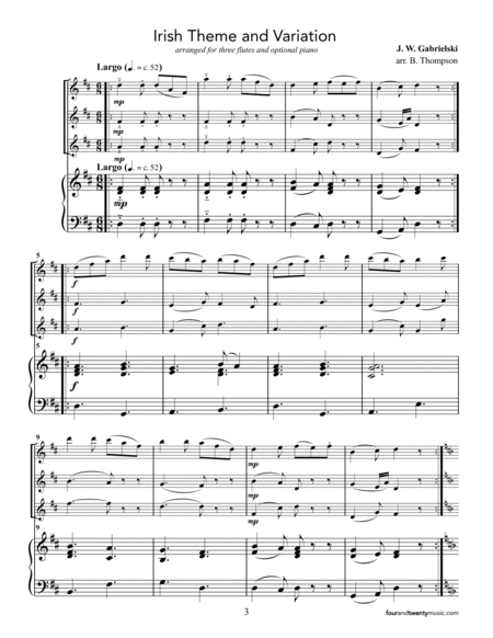 Cantilena and Irish Theme & Variation, for three flutes and optional piano image number null