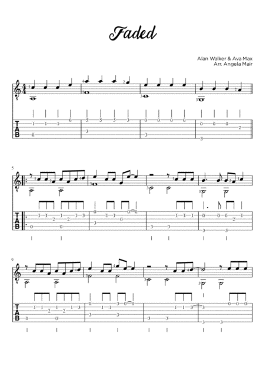 Faded Guitar Tablature scores gallery preview page 1