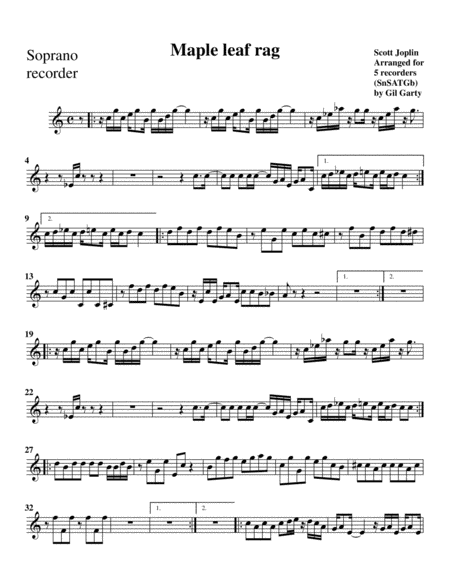 Maple leaf rag (arrangement for 5 recorders)