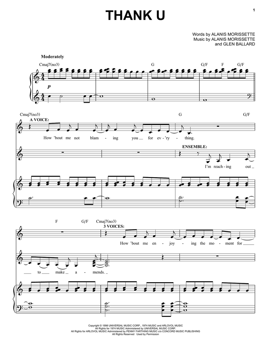 Thank U (from Jagged Little Pill The Musical) Voice scores gallery preview page 1