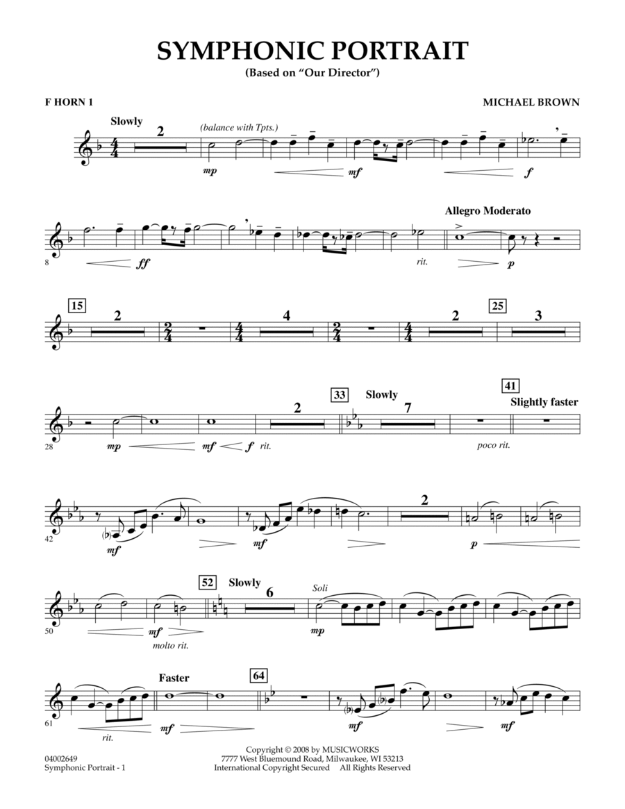 Symphonic Portrait (based on Our Director) - F Horn 1 Horn scores gallery preview page 1