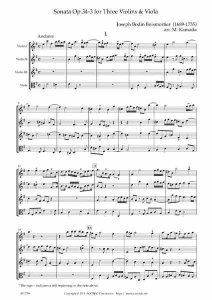 Sonata Op.34-3 for Three violins & Viola image number null