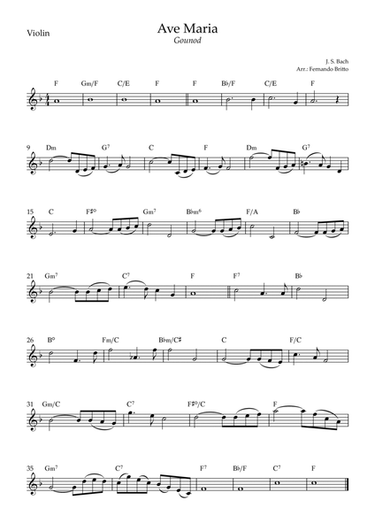 Ave Maria (Gounod) for Violin Solo with Chords (F Major)