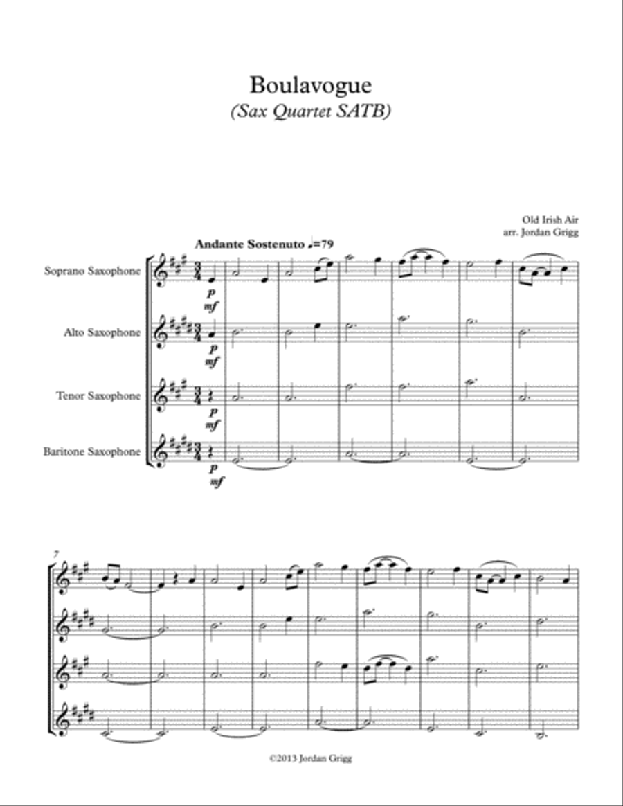 Boulavogue (Sax Quartet SATB) Saxophone Quartet scores gallery preview page 1