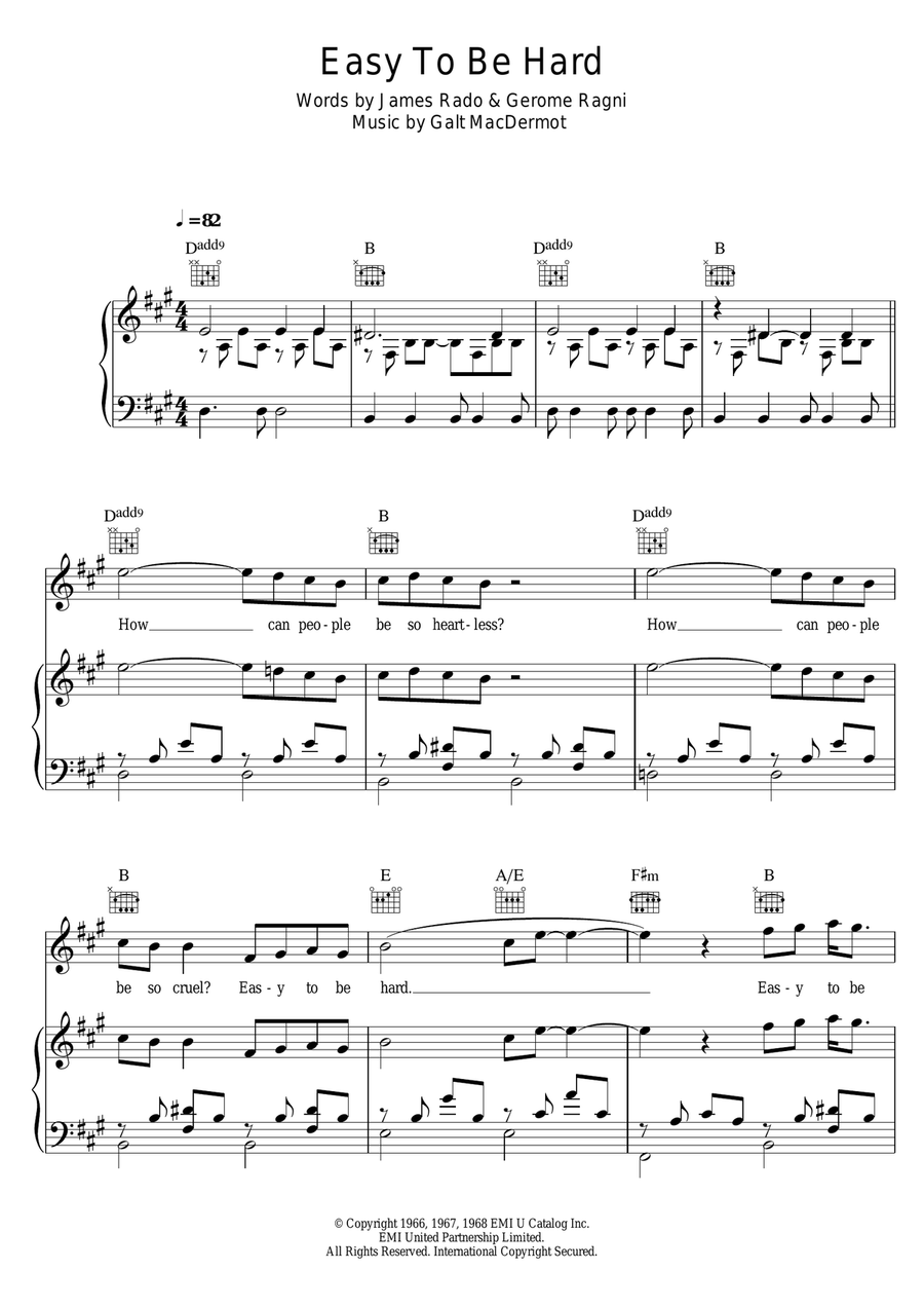Easy To Be Hard (from 'Hair') Piano, Vocal, Guitar scores gallery preview page 1