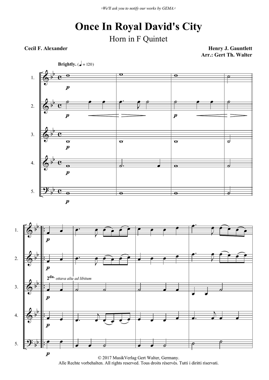 Once In Royal David's City Horn scores gallery preview page 1