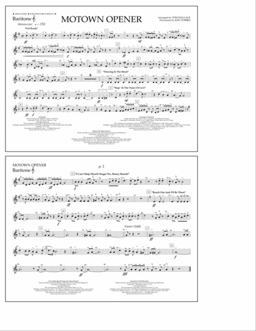Motown Theme Show Opener (arr. Tom Wallace) - Baritone T.C. Marching Band scores gallery preview page 1