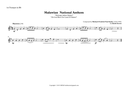 Malawian National Anthem "Mulungu dalitsa Malawi" "Oh God Bless Our Land Of Malawi" for Brass Quin image number null
