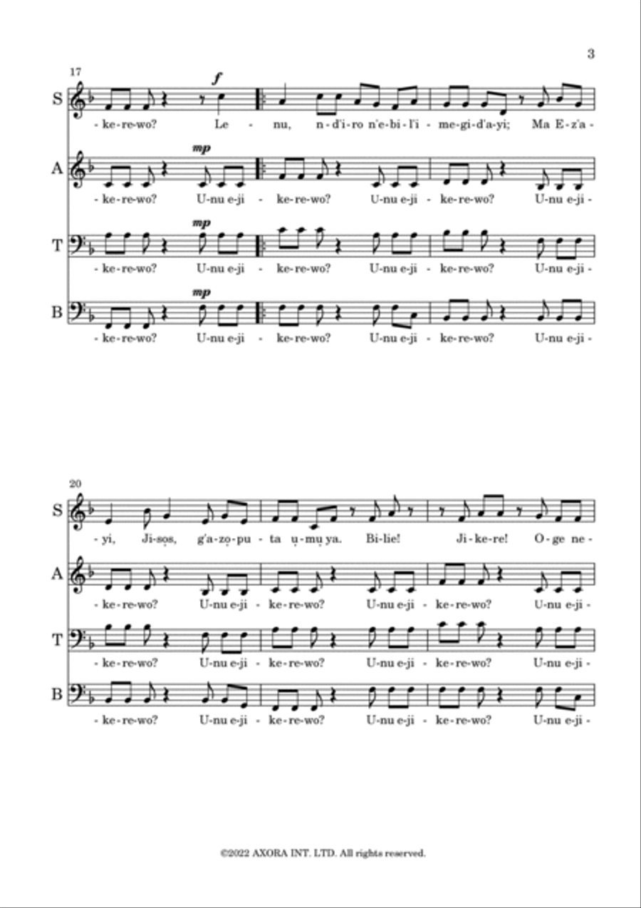 Unu Ejikerewo? (IGBO) 4-Part scores gallery preview page 3