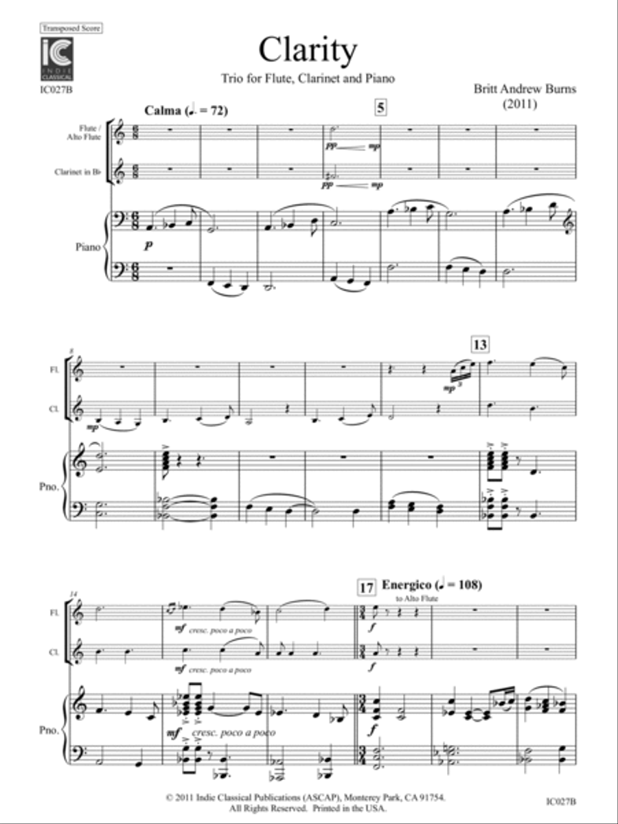 Clarity - for Flute, Bb Clarinet & Piano Woodwind Trio scores gallery preview page 5