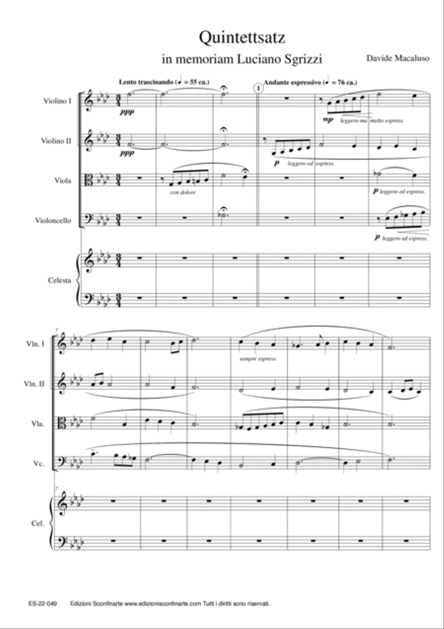 Davide Macaluso: QUINTETTSATZ (ES-22-049) - Score Only String Quartet scores gallery preview page 3