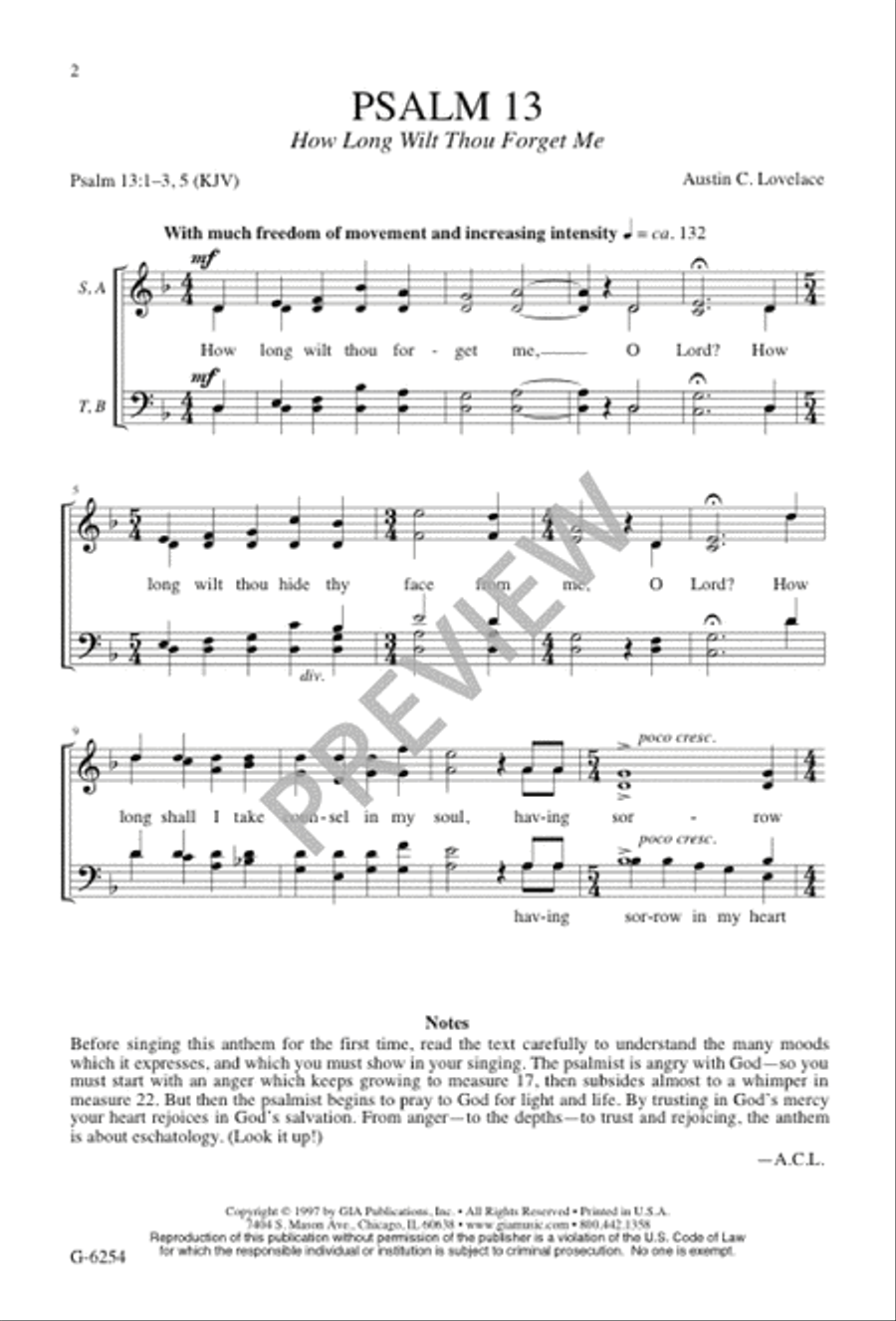Psalm 13: How Long Wilt Thou Forget Me 4-Part scores gallery preview page 1