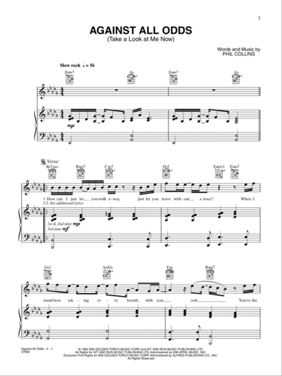 Against All Odds (Take A Look At Me Now) Piano, Vocal, Guitar scores gallery preview page 1