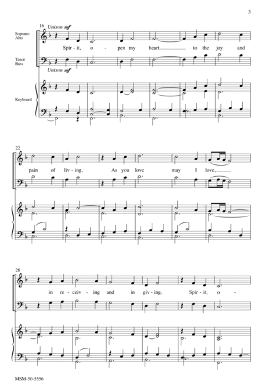 Spirit, Open My Heart 4-Part scores gallery preview page 3