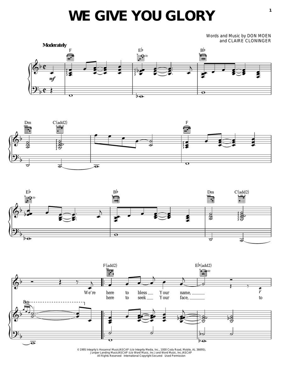 We Give You Glory We Give You Glory Piano, Vocal, Guitar scores gallery preview page 1