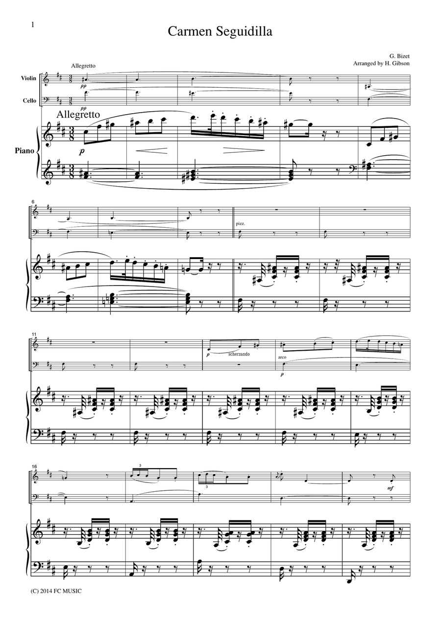 Bizet Seguidilla from Carmen, for piano trio, PB303 Piano Trio scores gallery preview page 1