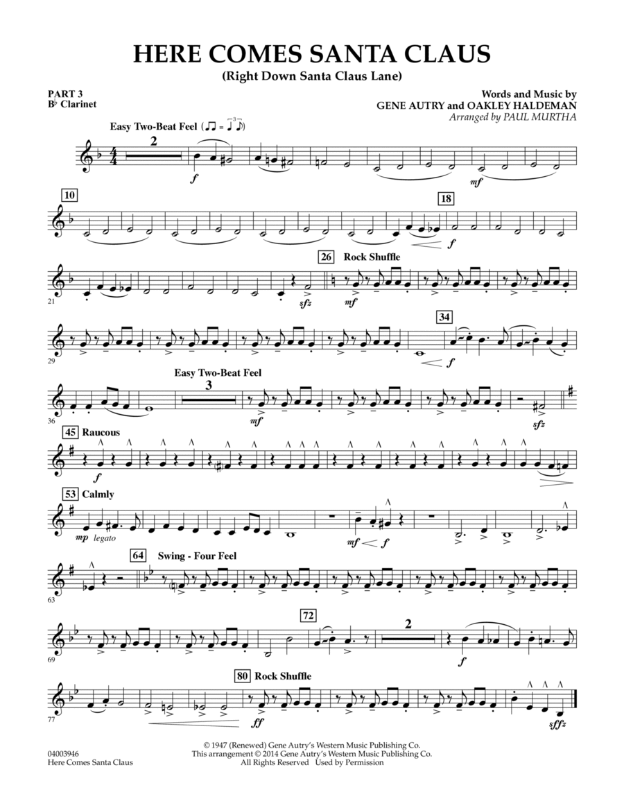 Here Comes Santa Claus (Right Down Santa Claus Lane) - Pt.3 - Bb Clarinet Concert Band scores gallery preview page 1