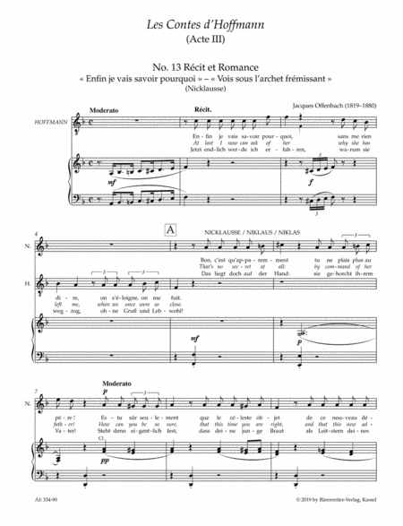 No. 13 Recitative and Romanza "Enfin je vais savoir pourquoi" - "Vois sous l'archet frémissant" (Nicklausse) for Mezzosoprano and Piano or Mezzosoprano, Solo Violin and Piano