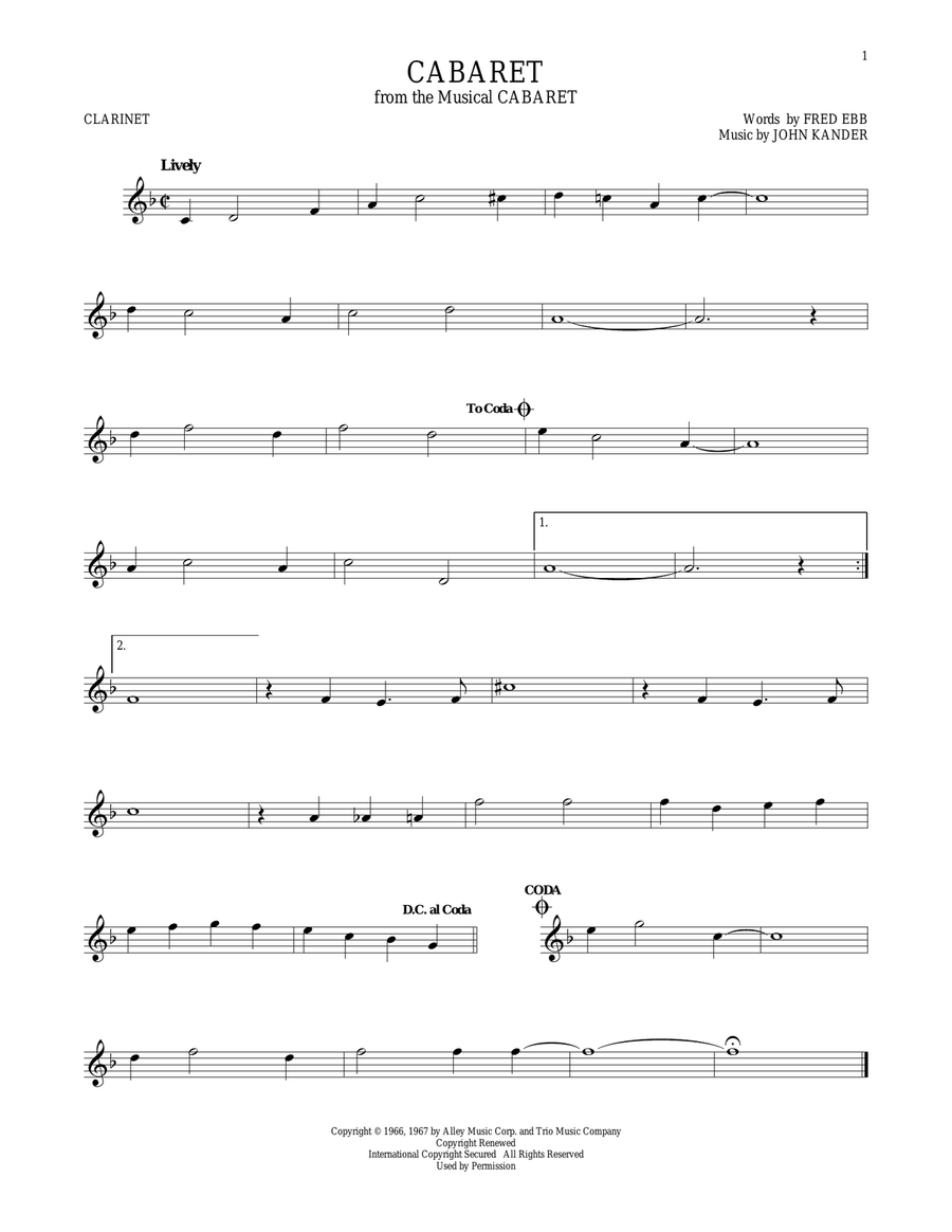 Cabaret Cabaret Clarinet Solo scores gallery preview page 1
