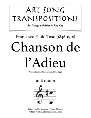 Book cover for TOSTI: Chanson de l'Adieu (transposed to E minor)