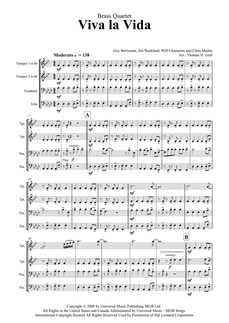 Viva La Vida Brass Ensemble scores gallery preview page 1