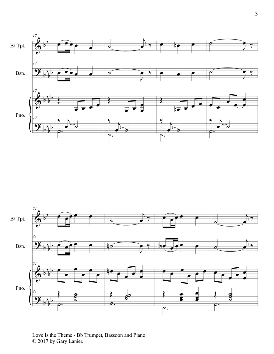 LOVE IS THE THEME (Trio – Bb Trumpet, Bassoon & Piano with Score/Parts) Trumpet Trio scores gallery preview page 4