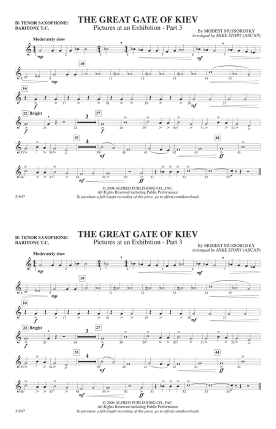 The Great Gate of Kiev: Bb Tenor Saxophone/Bartione Treble Clef Marching Band scores gallery preview page 1