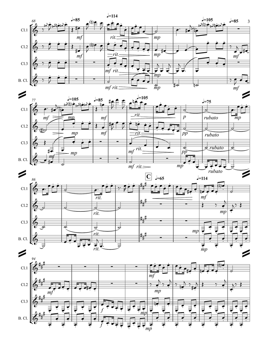 Debussy – Golliwog’s Cakewalk from Children’s Corner (for Clarinet Quartet) Clarinet Quartet scores gallery preview page 4