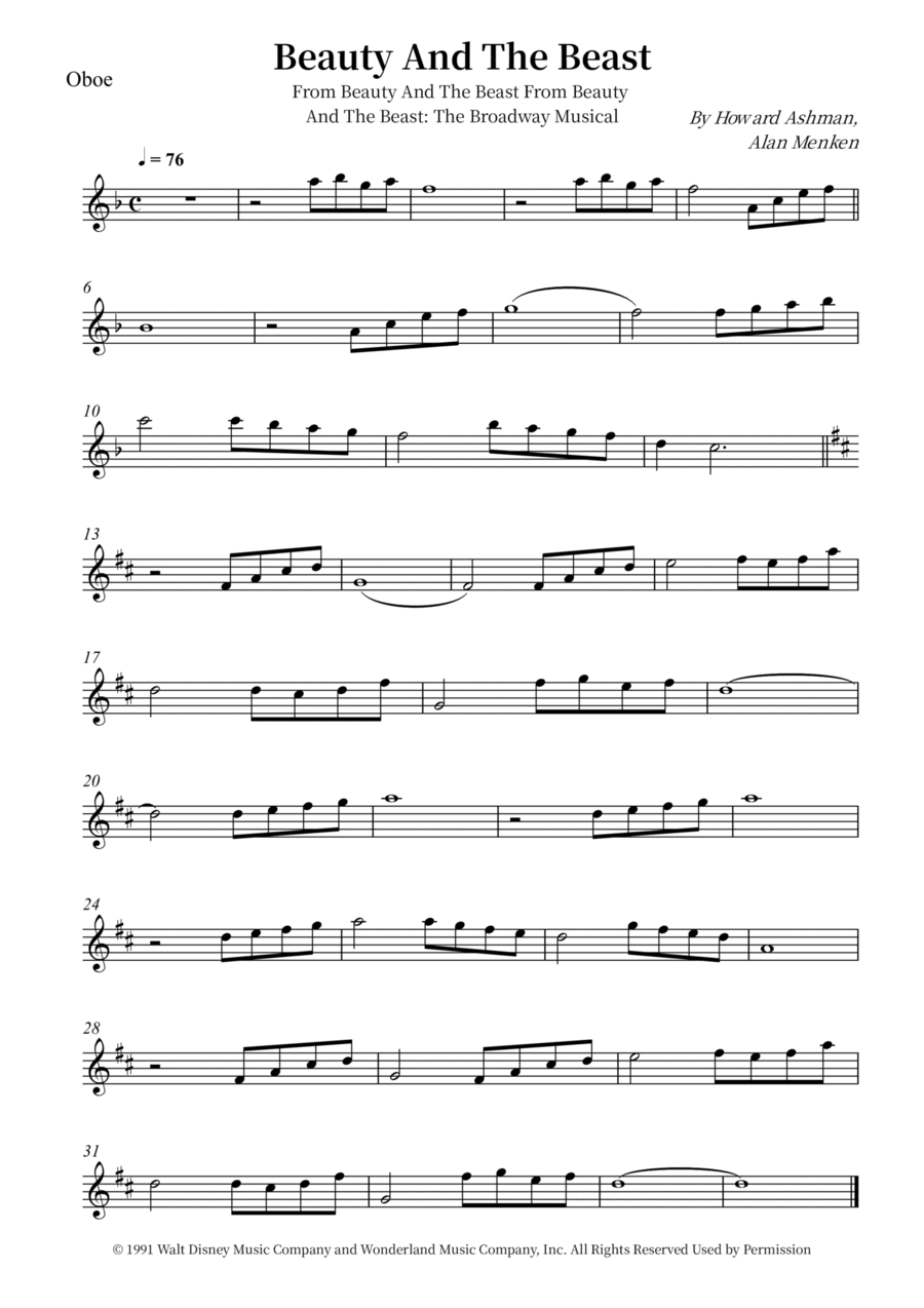 Beauty And The Beast Oboe Solo scores gallery preview page 1