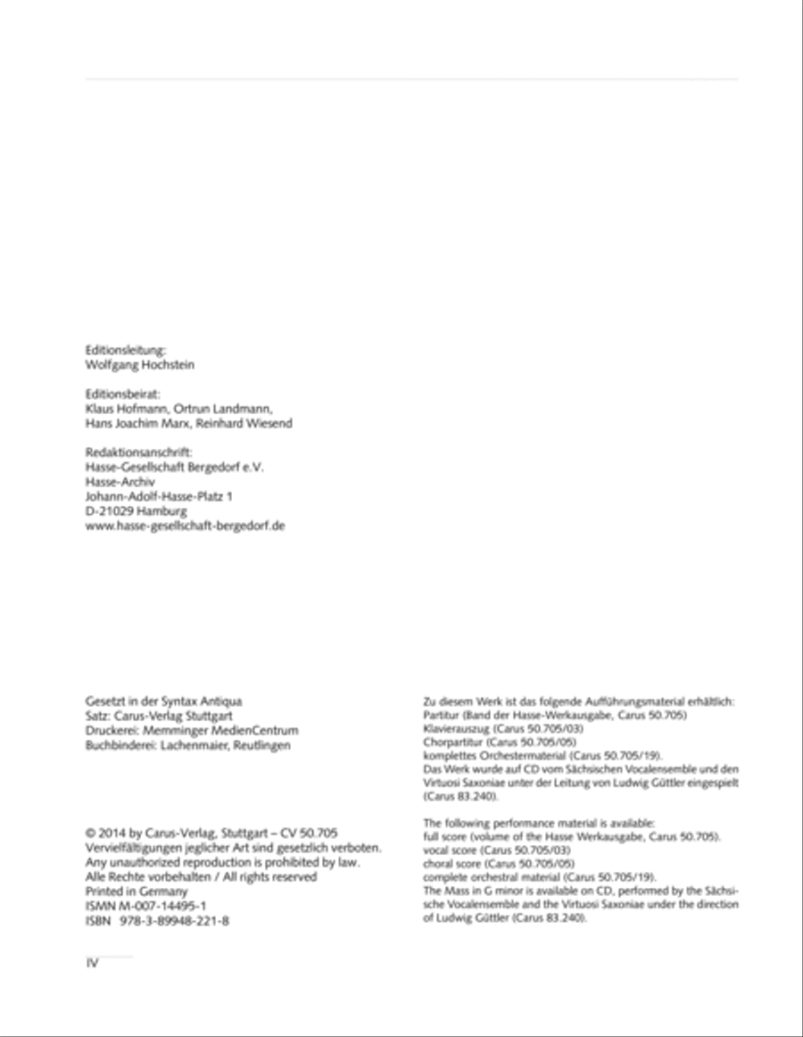 Missa in g. Hasse-Werkausgabe IV/3 4-Part scores gallery preview page 4