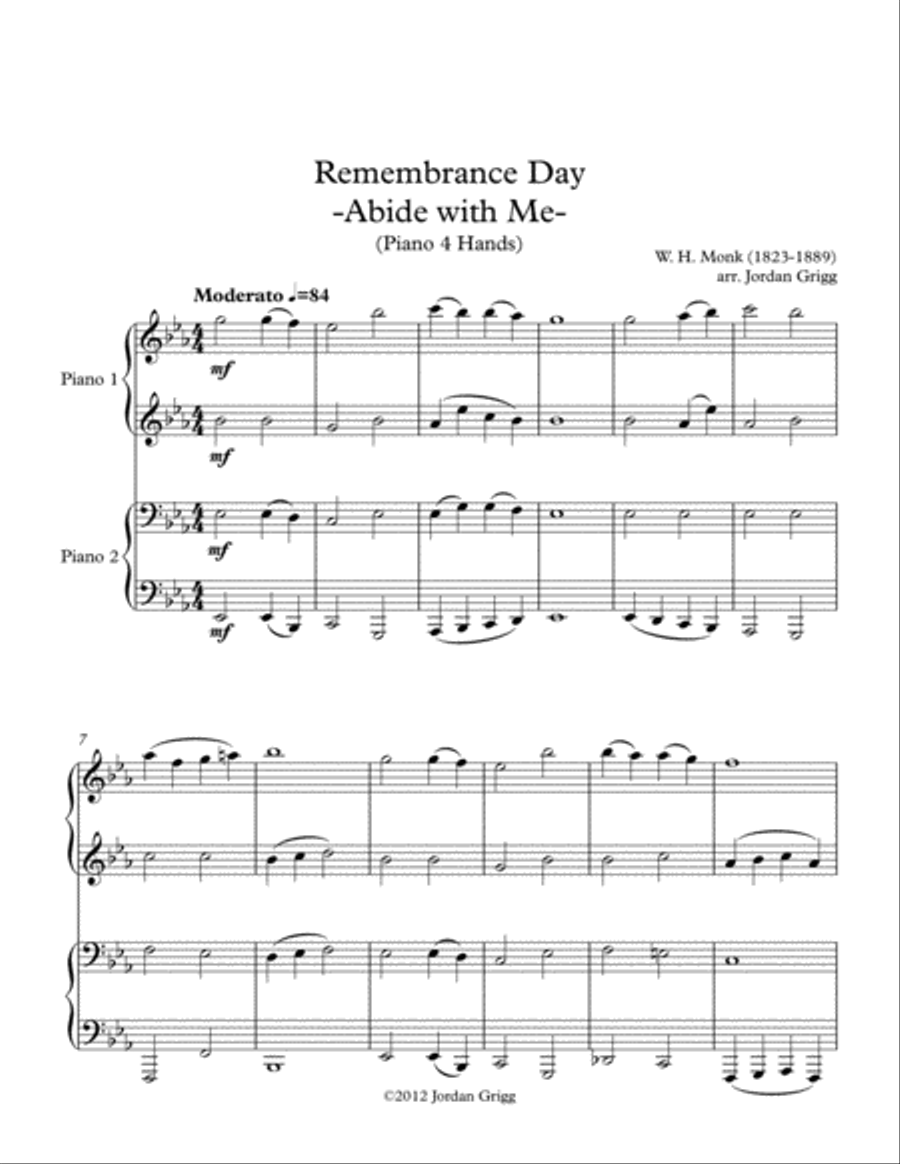 Remembrance Day 'Abide with Me' (Piano 4 Hands) Piano Method scores gallery preview page 1