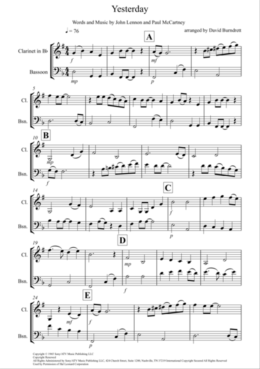 Yesterday Woodwind Duet scores gallery preview page 1