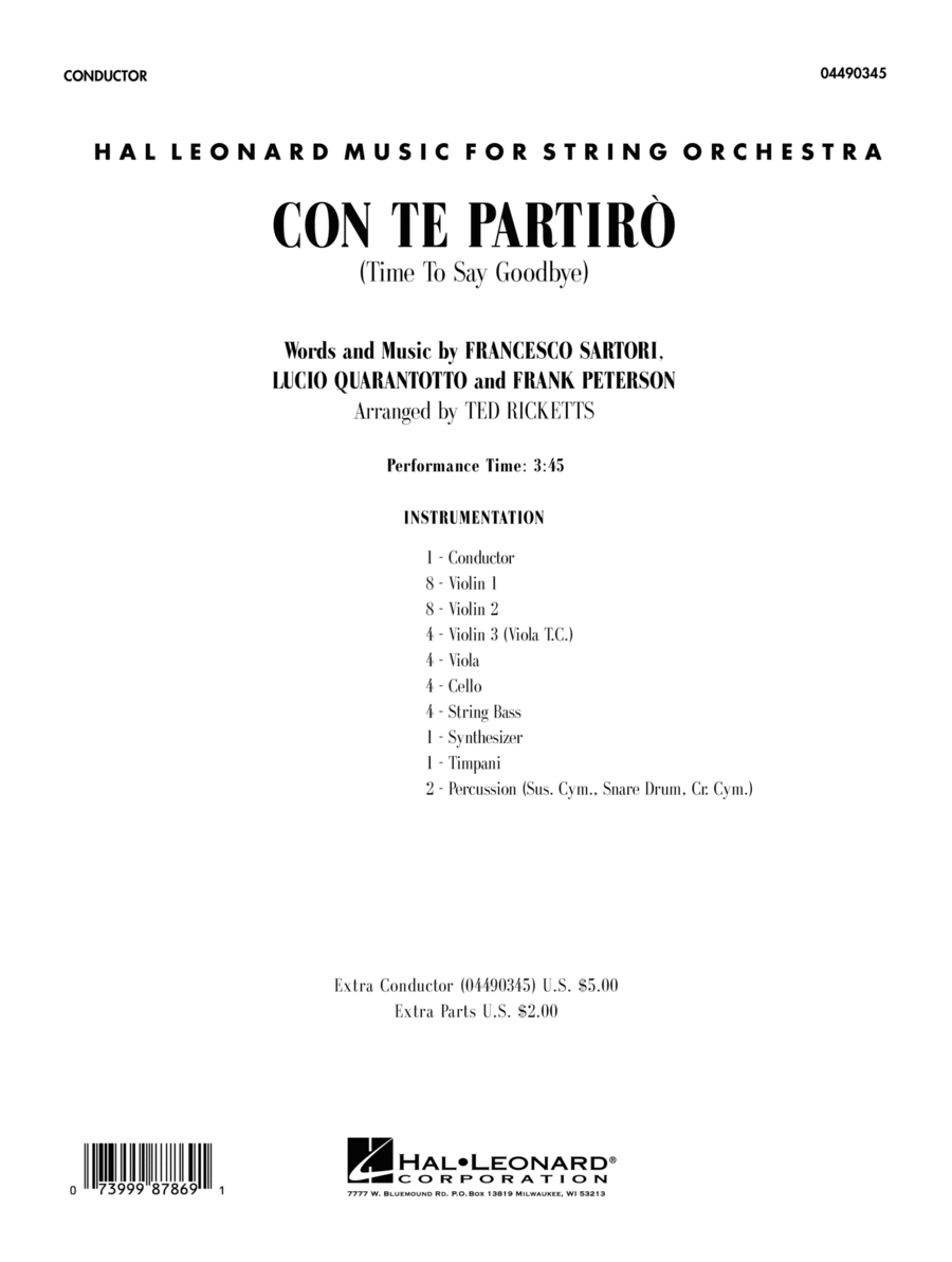 Con Te Partiro (arr. Ted Ricketts) - Conductor Score (Full Score)