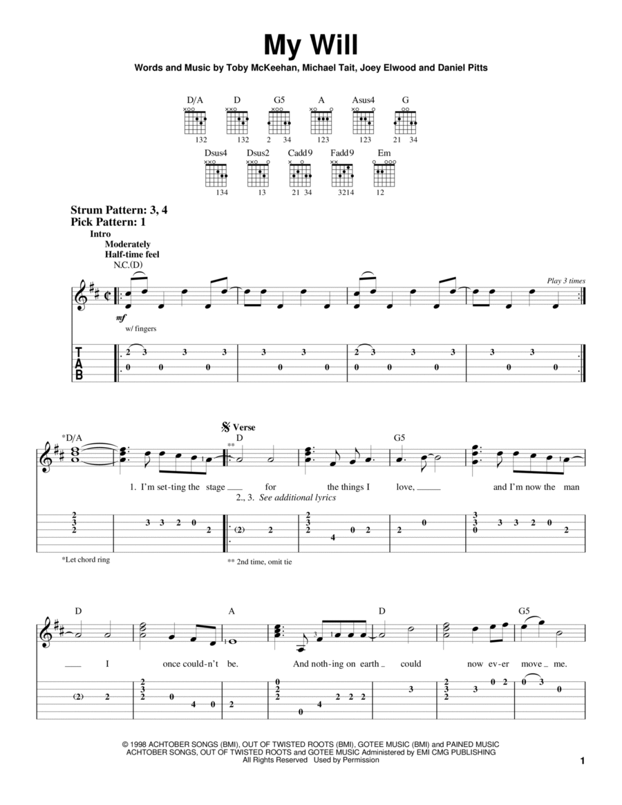 My Will My Will Acoustic Guitar scores gallery preview page 1