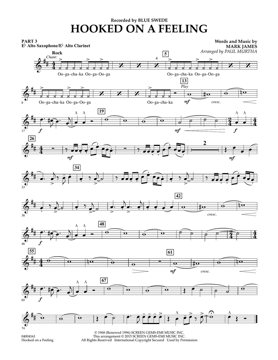 Hooked On A Feeling - Pt.3 - Eb Alto Sax/Alto Clar. Concert Band scores gallery preview page 1