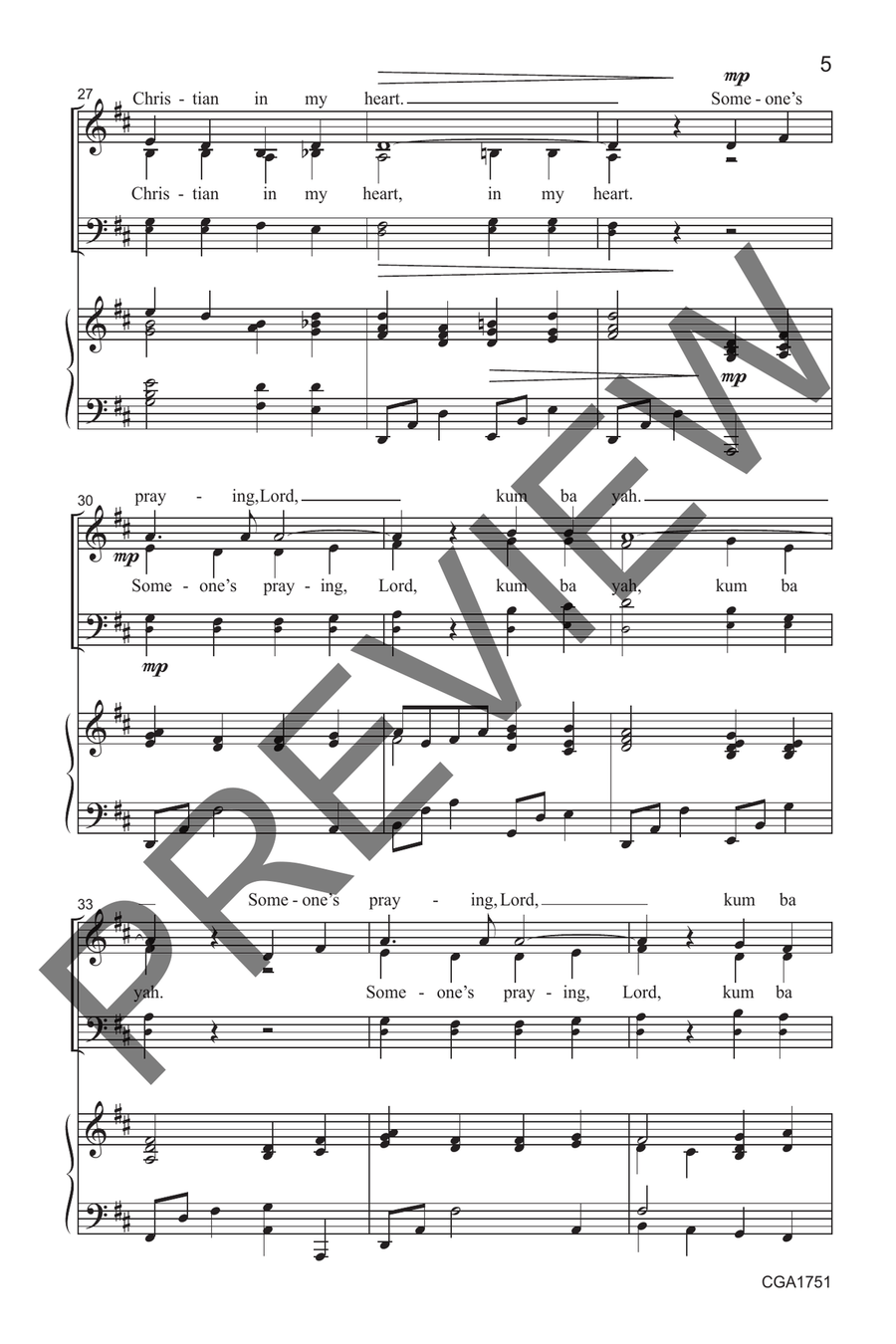 Lord, I Want to Be a Christian (with Kum Ba Yah) SAT(B) 4-Part scores gallery preview page 6