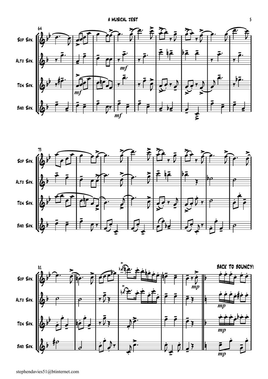 'A Musical Jest' By Alfredo D'ambrosio, Saxophone Quartet, a bit of fun for 4 players! Saxophone Quartet scores gallery preview page 5