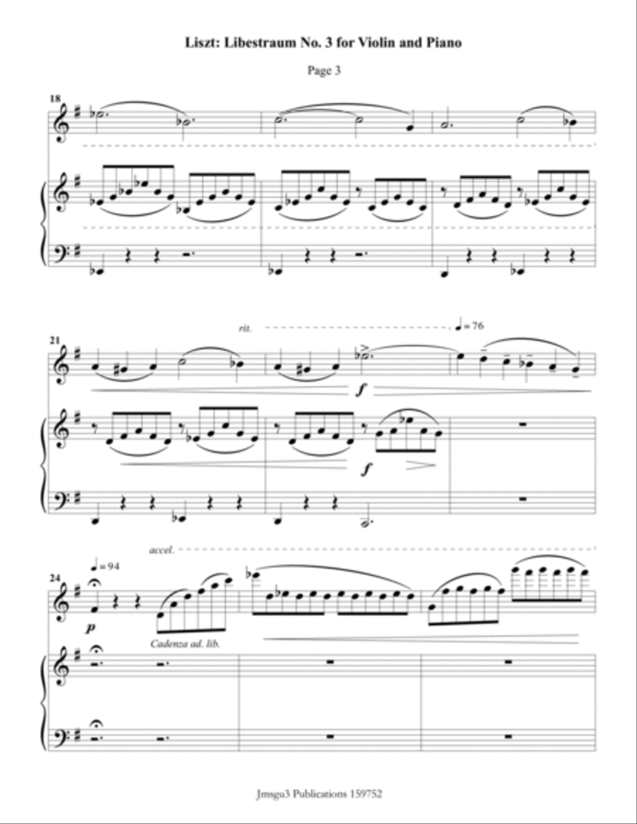 Liszt: Liebestraum No. 3 for Violin & Piano Violin Solo scores gallery preview page 3